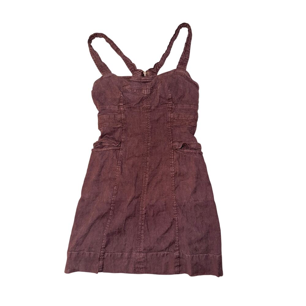By Anthropologie brown dress 4 linen blend cargo pockets sleeveless short